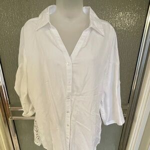 APPRAISAL WHITE BLOUSE WITH CUTOUTS AND EMBROIDERY, Sz L, NWOT